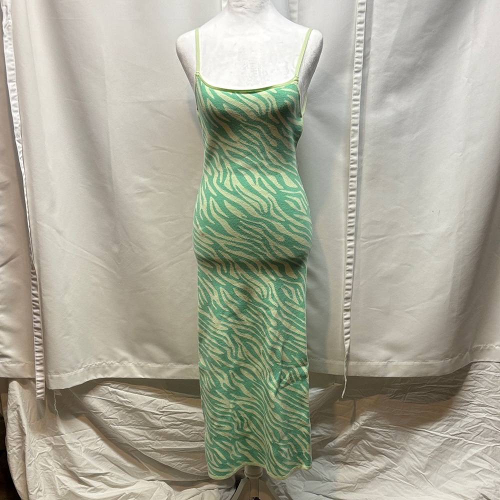 Zara Mint Green Zebra Print Knit Midi Dress Size S
